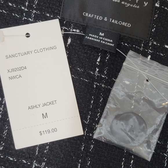 Sanctuary Ashly Jacket Black & White Trendy Tweed Plaid Hip Length - Size M - Picture 11 of 12